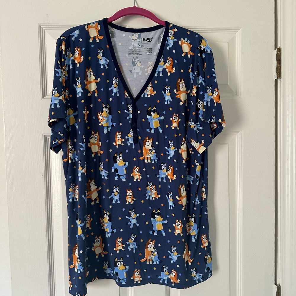 Little Sleepies Navy Blue Cartoon Dog Short Sleeve Pajama Top